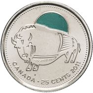  25 центов 2011 «Бизон» Канада (цветная), фото 1 
