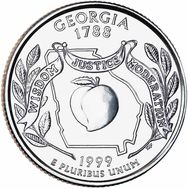  25 центов 1999 «Джорджия» (штаты США) случайный монетный двор, фото 1 