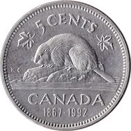  5 центов 1992 «125 Лет Конфедерации. Бобёр» Канада, фото 1 