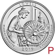  25 центов 2019 «Национальный исторический парк Лоуэлл» (46-й нац. парк США) P, фото 1 