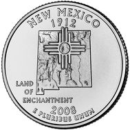  25 центов 2008 «Нью-Мексико» (штаты США) случайный монетный двор, фото 1 