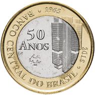  1 реал 2015 «50 лет Центральному Банку Бразилии» Бразилия, фото 1 