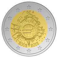  2 евро 2012 «10 лет наличному обращению евро» Бельгия, фото 1 