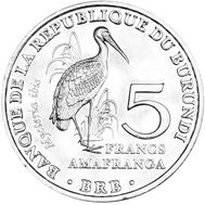  5 франков 2014 «Африканский клювач» Бурунди, фото 1 