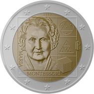 2 евро 2020 «150 лет со дня рождения Марии Монтессори» Италия, фото 1 