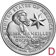  25 центов 2022 «Вилма Мэнкиллер» (Выдающиеся женщины США) D, фото 1 