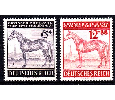  2 почтовые марки «Скачки. Большой Приз. Вена» Третий Рейх 1943, фото 1 