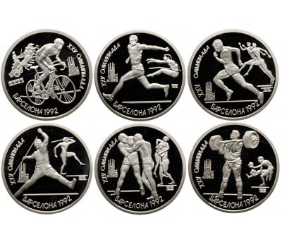  Набор из 6 монет 1 рубль 1991 «Олимпиада в Барселоне» в запайках, фото 1 