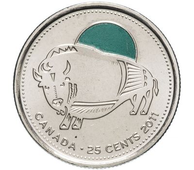  Монета 25 центов 2011 «Бизон» Канада (цветная), фото 1 