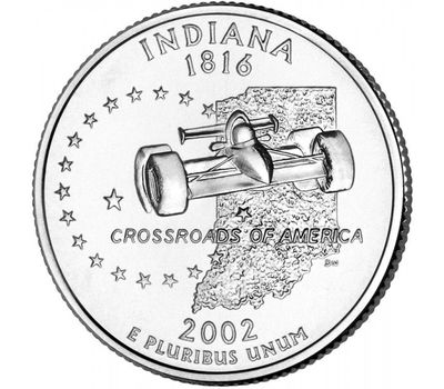  Монета 25 центов 2002 «Индиана» (штаты США) случайный монетный двор, фото 1 