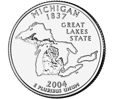  Монета 25 центов 2004 «Мичиган» (штаты США) случайный монетный двор, фото 1 