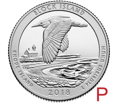  Монета 25 центов 2018 «Убежище дикой природы острова Блок» (45-й нац. парк США) P, фото 1 