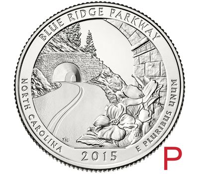  Монета 25 центов 2015 «Автомагистраль Блу-Ридж» (28-й нац. парк США) P, фото 1 