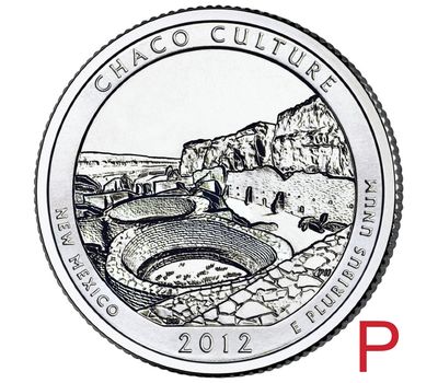  Монета 25 центов 2012 «Национальный исторический парк Чако» (12-й нац. парк США) P, фото 1 