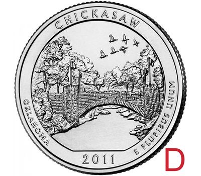  Монета 25 центов 2011 «Рекреационная зона Чикасо» (10-й нац. парк США) D, фото 1 