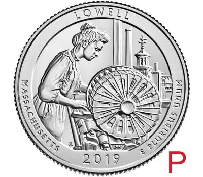  Монета 25 центов 2019 «Национальный исторический парк Лоуэлл» (46-й нац. парк США) P, фото 1 