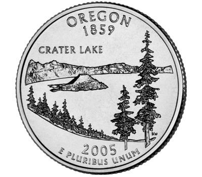 Монета 25 центов 2005 «Орегон» (штаты США) случайный монетный двор, фото 1 