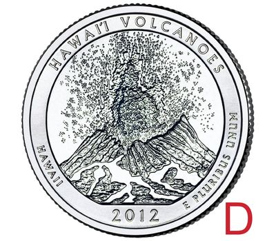  Монета 25 центов 2012 «Национальный парк Гавайские вулканы» (14-й нац. парк США) D, фото 1 