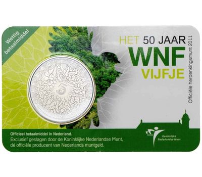  Монета 5 евро 2011 «50 лет Всемирному фонду дикой природы» Нидерланды (в коинкарте), фото 3 