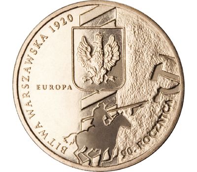  Монета 2 злотых 2010 «90-летие битвы под Варшавой» Польша, фото 1 