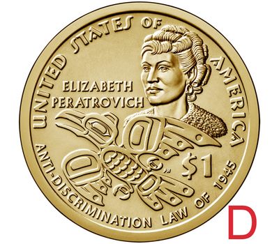  Монета 1 доллар 2020 «Антидискриминационный закон Элизабет Ператрович» США D (Сакагавея), фото 1 