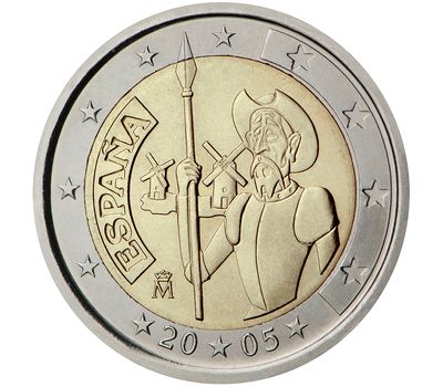  Монета 2 евро 2005 «400-летие первого издания Дона Кихота» Испания, фото 1 
