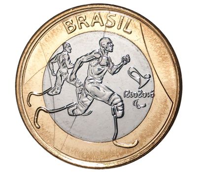  Монета 1 реал 2015 «Олимпиада в Рио-де-Жанейро. Паралимпийская атлетика» Бразилия, фото 1 