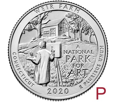  Монета 25 центов 2020 «Ферма Дж. А. Вейра» (52-й нац. парк США) P, фото 1 