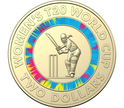  Монета 2 доллара 2020 «Женский ЧМ по Крикету» Австралия (цветная) в буклете, фото 1 
