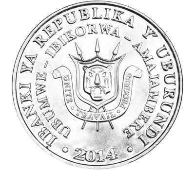  Монета 5 франков 2014 «Африканский клювач» Бурунди, фото 2 