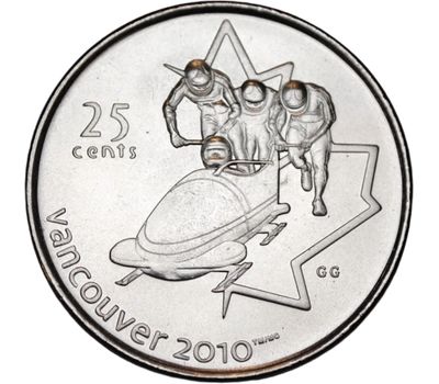  Монета 25 центов 2008 «Бобслей. XXI Олимпийские игры 2010 в Ванкувере» Канада, фото 1 