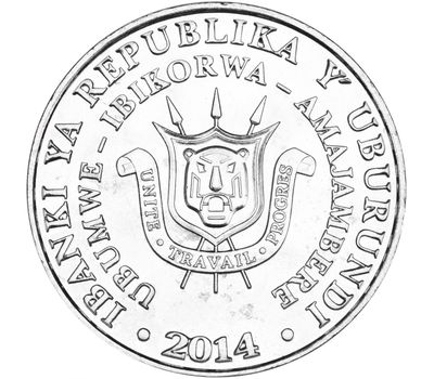  Монета 5 франков 2014 «Венценосный орёл» Бурунди, фото 2 
