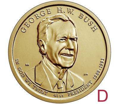  Монета 1 доллар 2020 «41-й президент Джордж Буш старший» США D, фото 1 