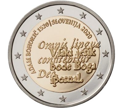  Монета 2 евро 2020 «500 лет со дня рождения филолога Адама Бохорича» Словения, фото 1 