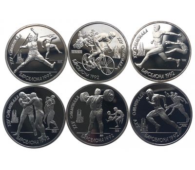  Набор 6 монет 1 рубль 1991 «Олимпиада в Барселоне 1992» в капсулах, фото 1 
