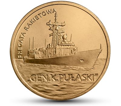  Монета 2 злотых 2013 «Ракетный фрегат «Генерал К. Пуласки» Польша, фото 1 