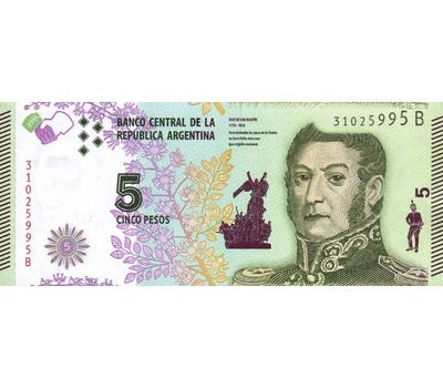  Банкнота 5 песо 2015 (2016) «Сан Мартин» (Pick 359) Аргентина Пресс, фото 1 