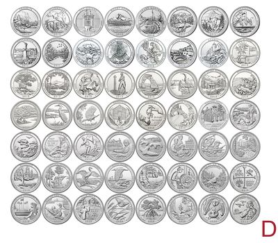  Набор 56 монет-квотеров «Парки США (Прекрасная Америка)» 2010-2021 D, фото 1 
