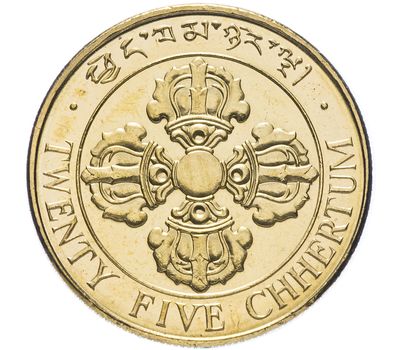  Монета 25 чертум 1979 «Рыбы» Бутан, фото 2 