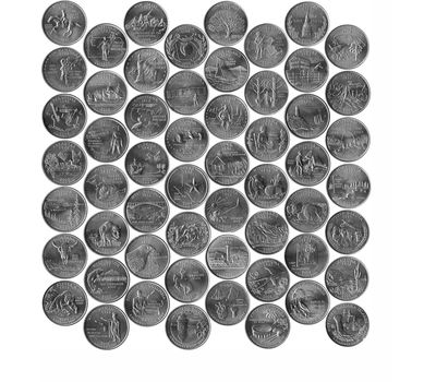  Набор 56 монет-квотеров «Штаты США» 1999-2009 (дворы P+D), фото 1 
