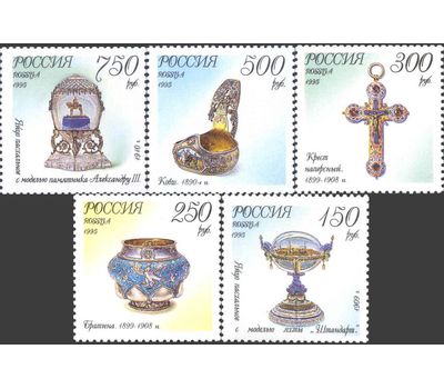  5 почтовых марок «Ювелирные изделия фирмы Фаберже в музеях Московского Кремля» 1995, фото 1 