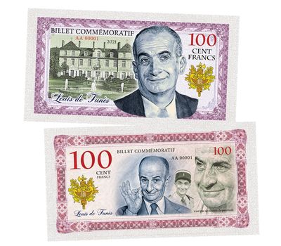  Сувенирная банкнота 100 франков «Луи де Фюнес», фото 1 