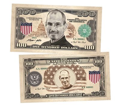  Сувенирная банкнота 100 долларов «Стив Джобс», фото 1 