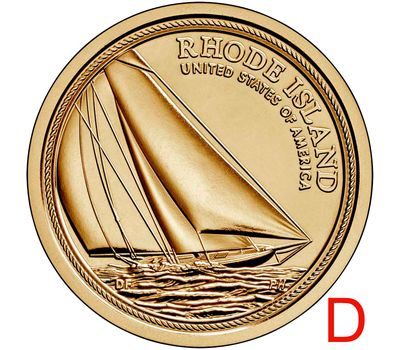  Монета 1 доллар 2022 «Яхта «Релайэнс». Род-Айленд» D (Американские инновации), фото 1 