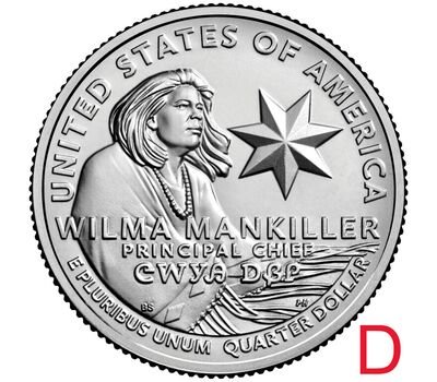  Монета 25 центов 2022 «Вилма Мэнкиллер» (Выдающиеся женщины США) D, фото 1 