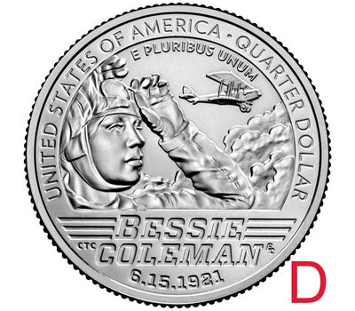  Монета 25 центов 2023 «Бесси Коулман» (Выдающиеся женщины США) D, фото 1 