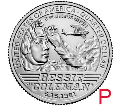  Монета 25 центов 2023 «Бесси Коулман» (Выдающиеся женщины США) P, фото 1 