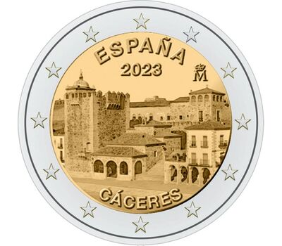  Монета 2 евро 2023 «Старый город Касерес» Испания, фото 1 