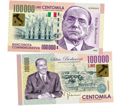  Сувенирная банкнота 100 000 лир «Сильвио Берлускони», фото 1 