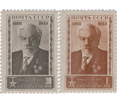  2 почтовые марки «75 лет со дня рождения С. А. Чаплыгина» СССР 1944, фото 1 